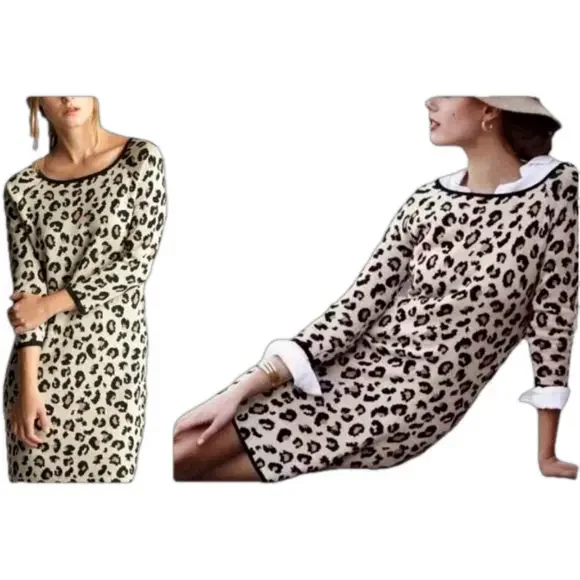 Y2K SPENCER & GRAHAM LEOPARD ANIMAL PRINT CASHMERE BLND VELVET DRESS TUNIC SZ M - Picture 1 of 8